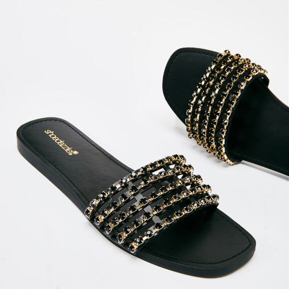 Shoe Dazzle Shoes - Stella embellished black/gold sandal size 9.5
